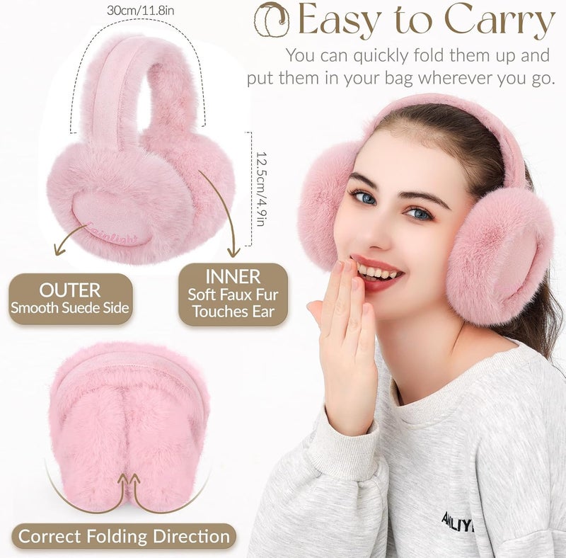 Lainlight Store Ear Muffs for Winter Women Faux Fur Warm Earmuffs Foldable Cute Fuzzy Ear Warmers - Image 2